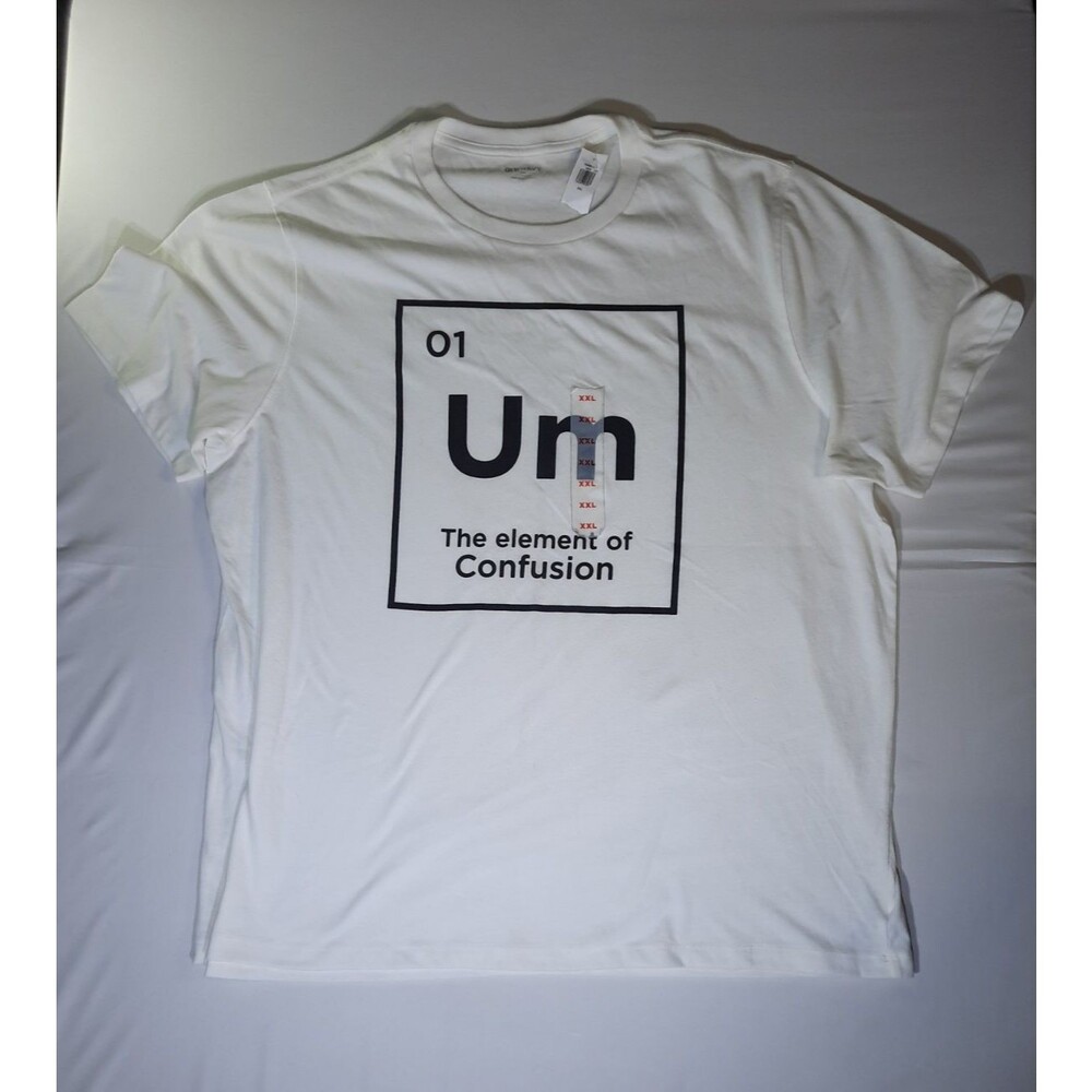 Old Navy Um The Element Of Confusion T-Shirt/White W/ Black Graphic/2XL/NWT